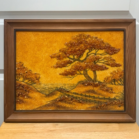 Wall Decor with Real Baltic Amber Other - Wall art decor Framed Picture Landscape Nature Painting natural Baltic Sea Amber
